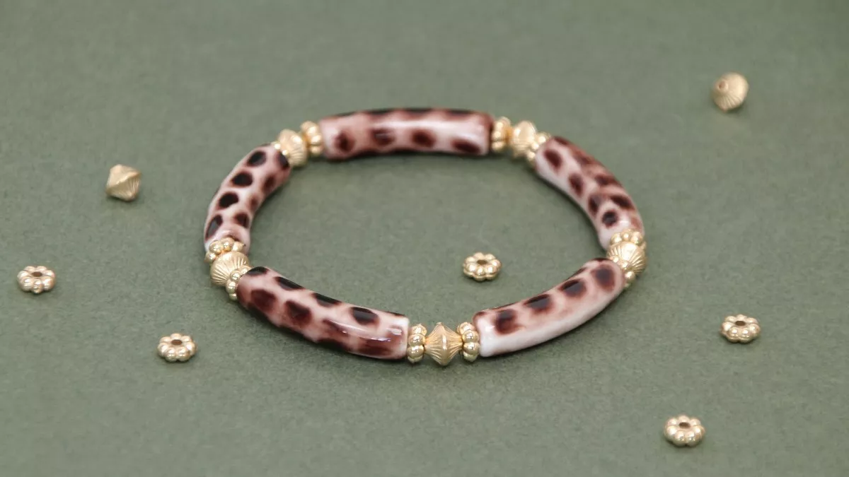 Schema  Leopard-print tube beaded elastic bracelet