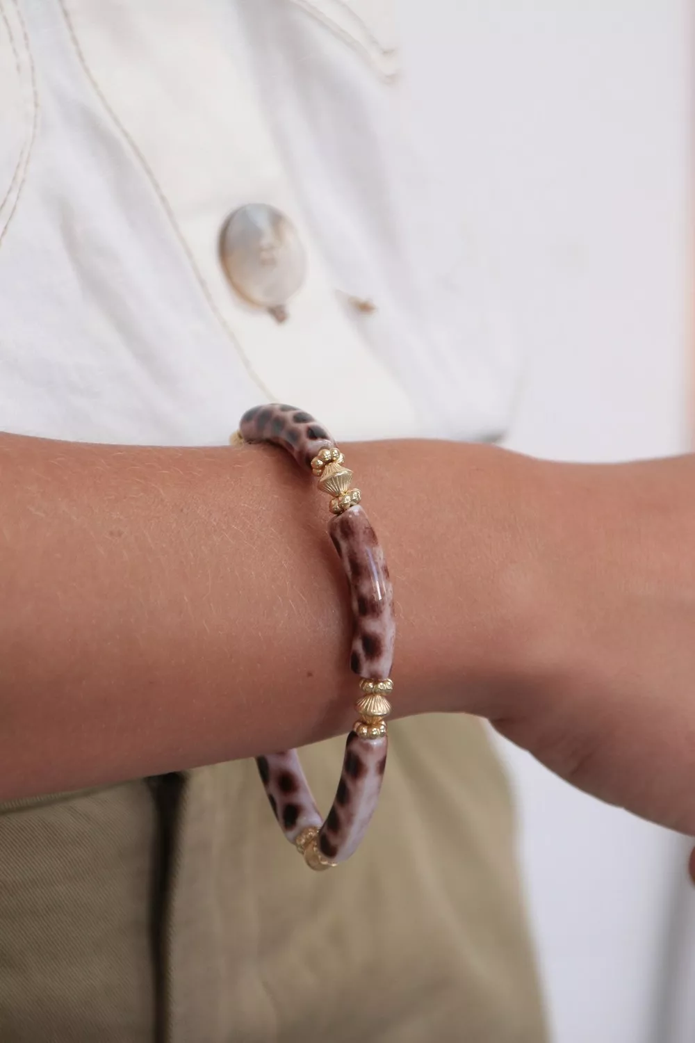 Schema  Leopard-print tube beaded elastic bracelet