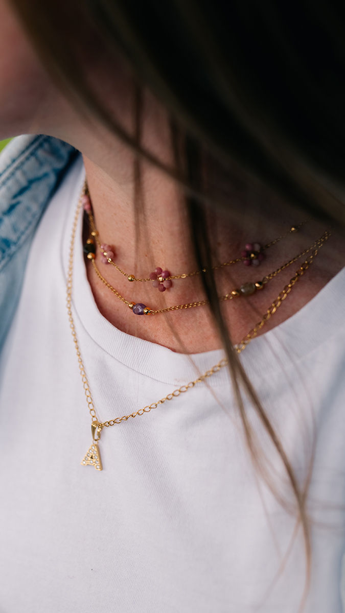 Necklaces with natural stones and letter charm