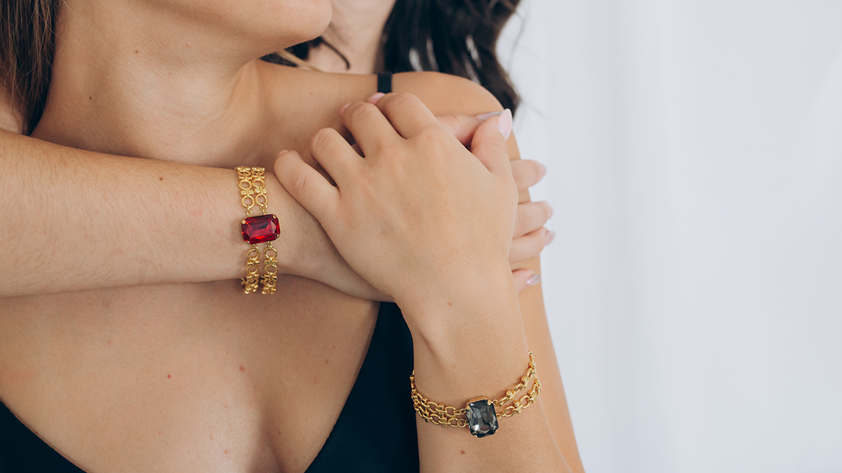 Vintage double-link bracelet with Aurora crystal setting