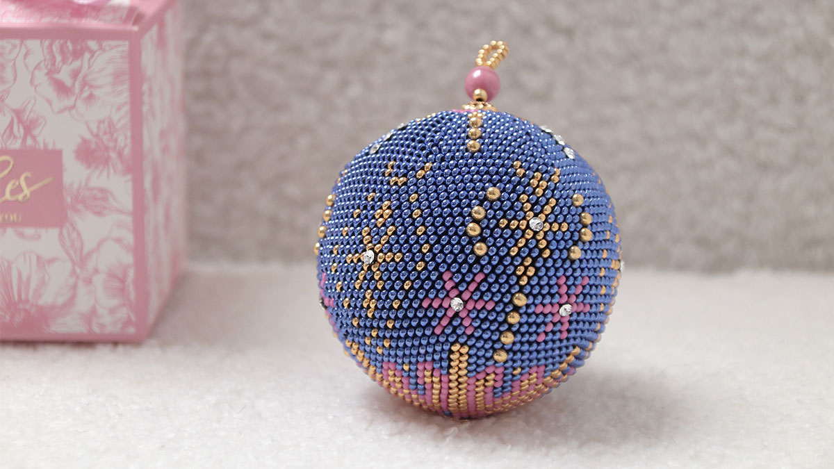 Blue and pink spiral crochet bauble
