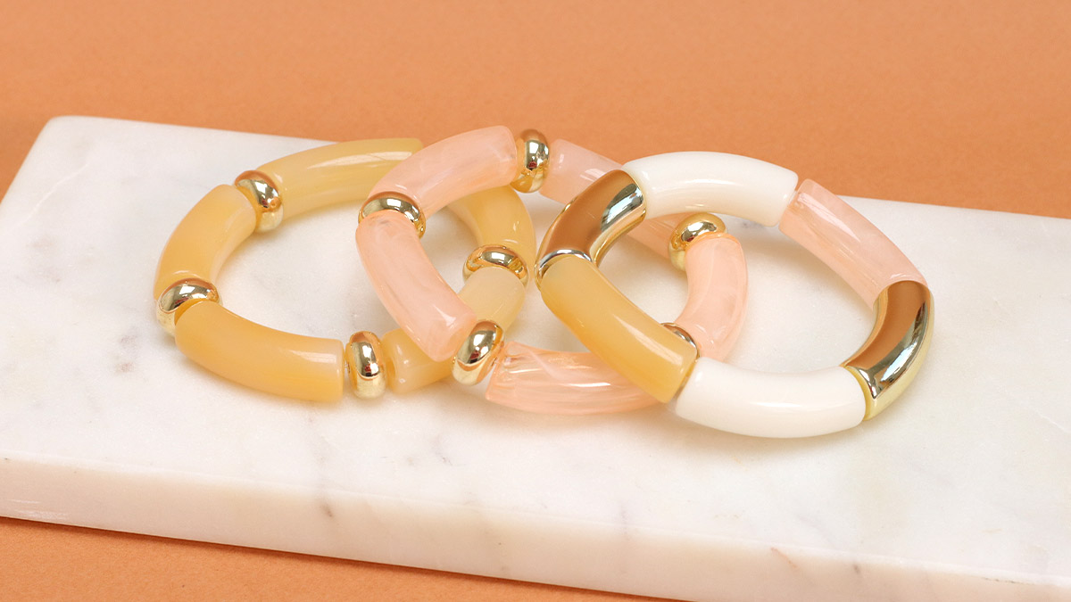 Schema  Elastic Bracelets Acrylic and Wood Beads Tubes