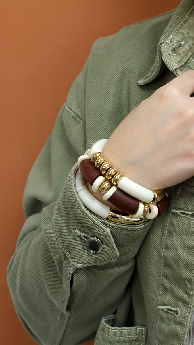 Schema  Elastic Bracelets Acrylic and Wood Beads Tubes