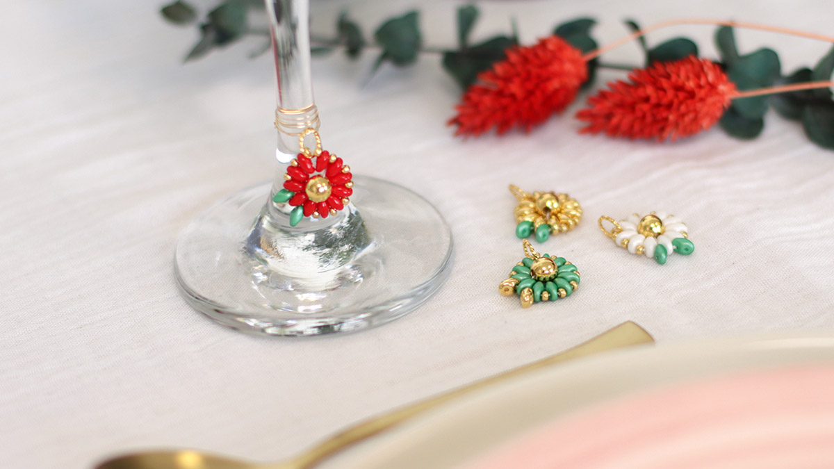 DIY Marque-Verre en perles SuperDuo Fleur de Noël