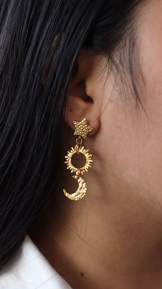 Schema Gold Tone stainless steel earrings with sun and moon star motif Schema Gold Tone stainless steel earrings with sun and moon star motif