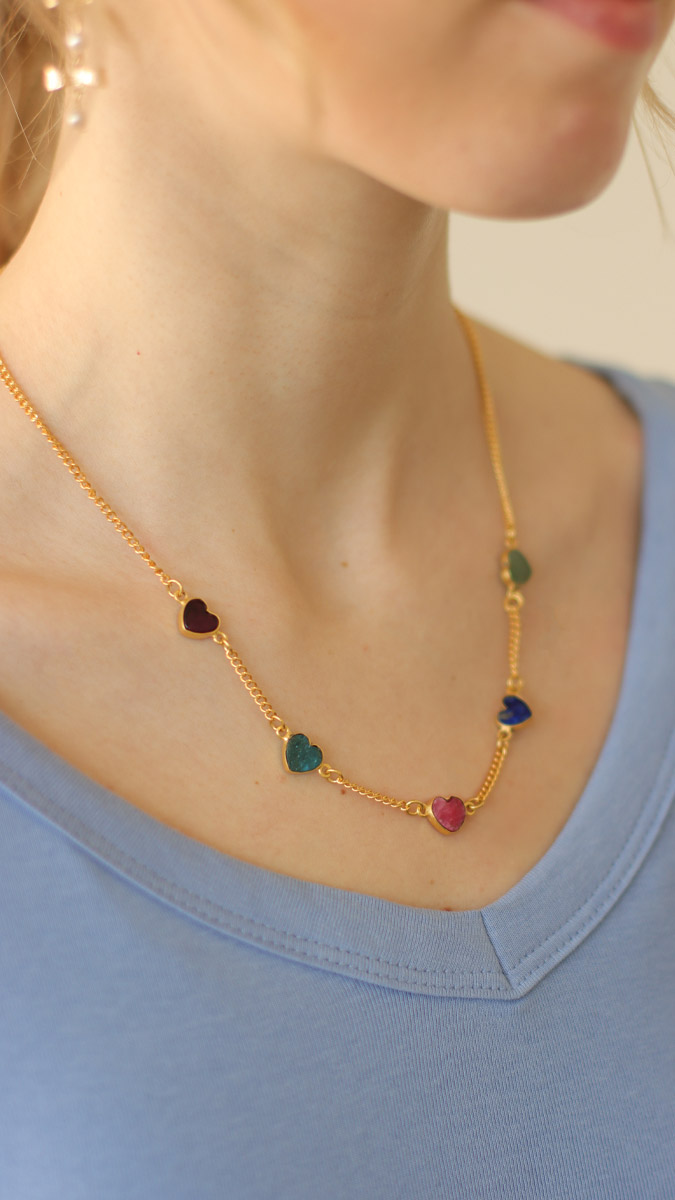 Multicolored hearts necklace