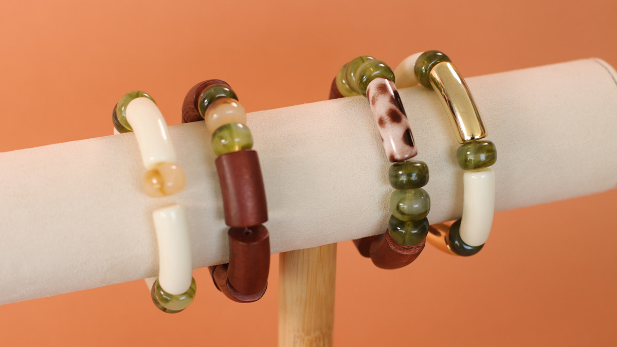 Leopard and khaki curved tube bead bracelets Leopard and khaki curved tube bead bracelets