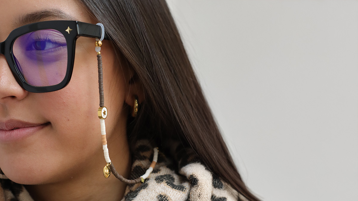 Eyeglass cord with heishi beads Mocha Mousse color