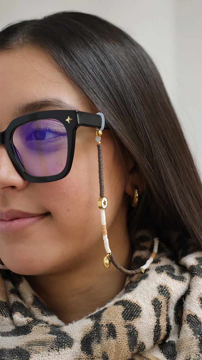 Eyeglass cord with heishi beads Mocha Mousse color