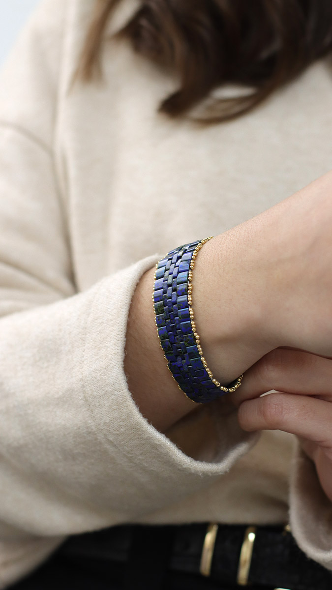Bracelet Tila Miyuki Cobalt Picasso watchband inspiration