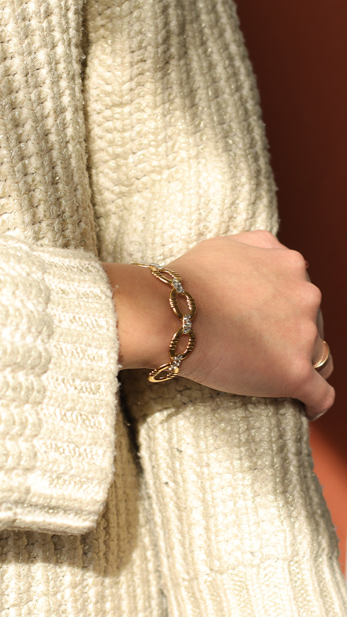 Schema Stainless Steel Gold Strass Bracelet Schema Stainless Steel Gold Strass Bracelet