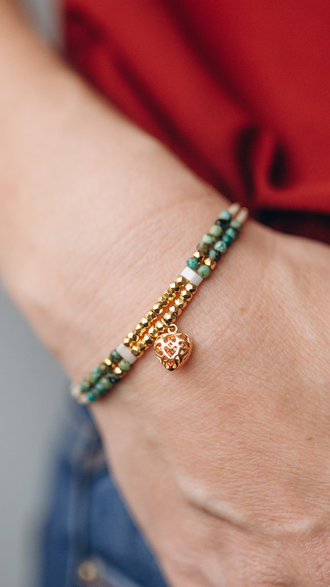 Two-row bead bracelet with noose