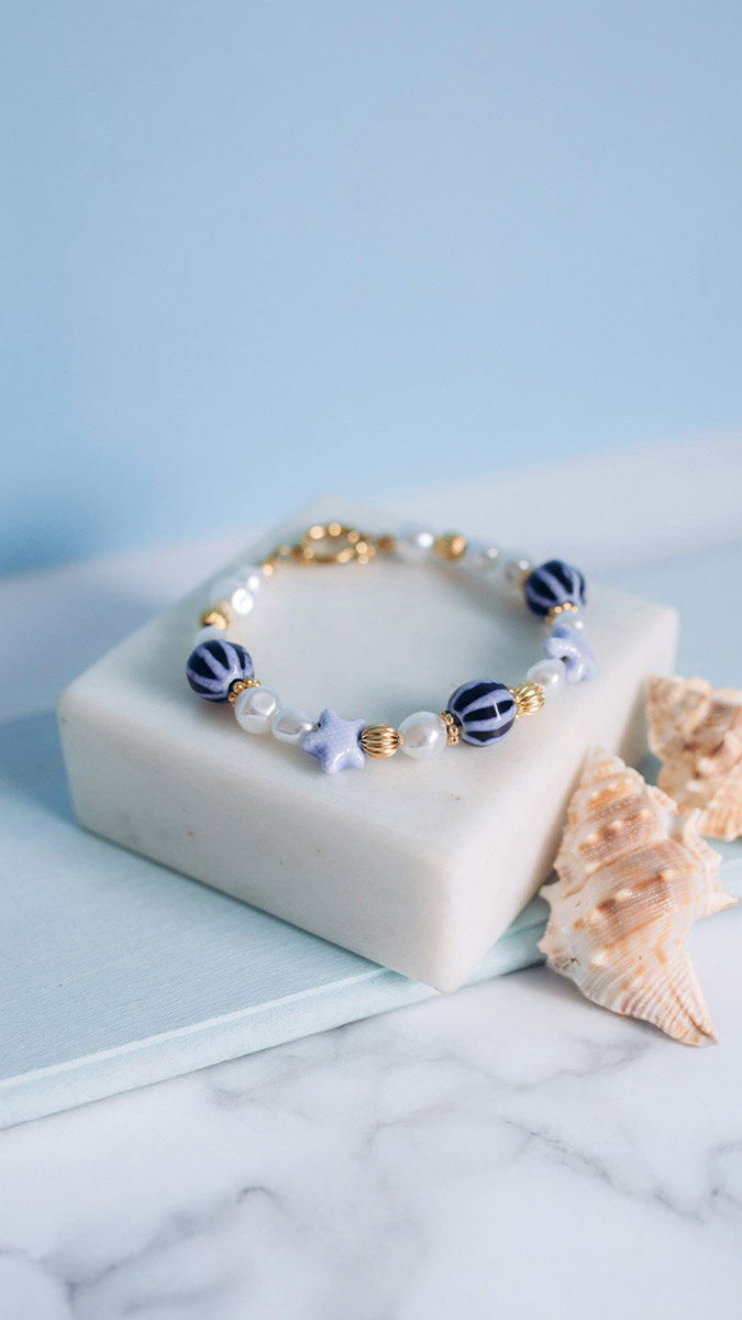 Schema  Ceramic beads and imitation freshwater pearls bracelet