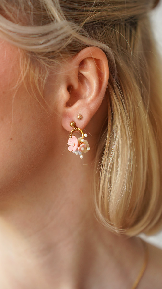 Schema  Small flower and seed beads earrings