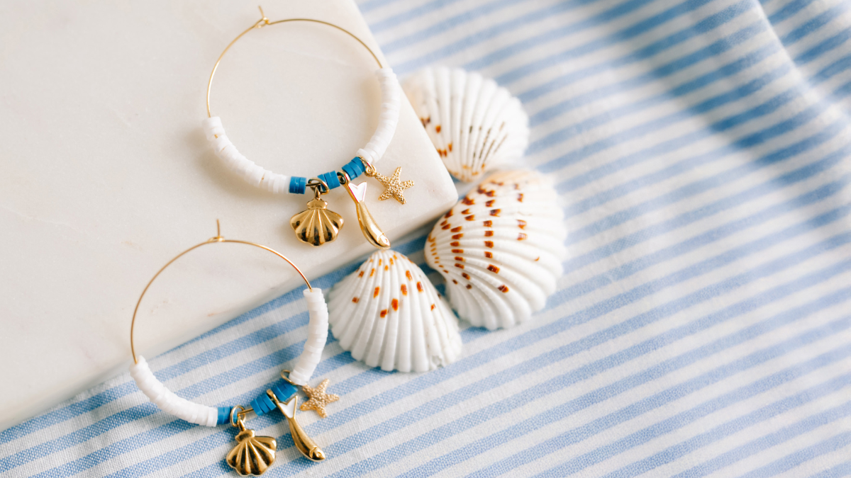 Heishi beads and charms summer hoop earrings Heishi beads and charms summer hoop earrings