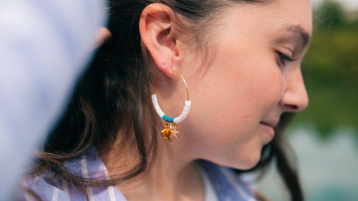 Schema Heishi beads and charms summer hoop earrings Schema Heishi beads and charms summer hoop earrings