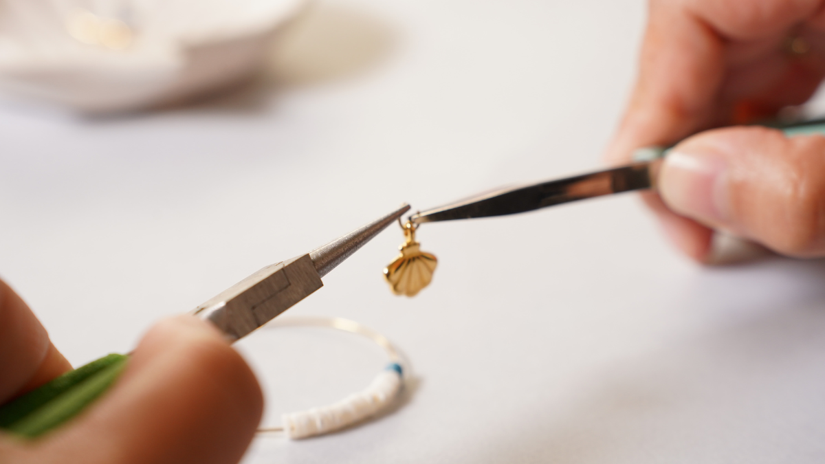 Heishi beads and charms summer hoop earrings : Step 2 Heishi beads and charms summer hoop earrings : Step 2