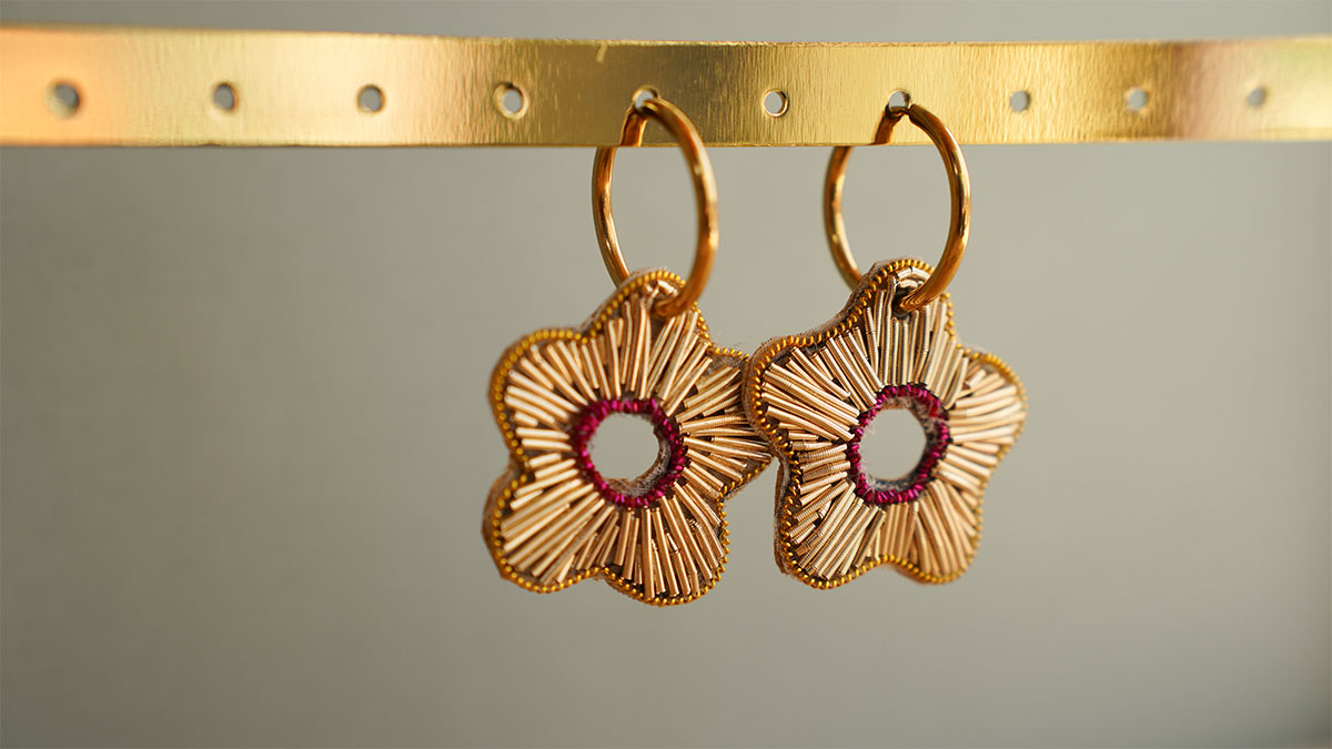 Embroidered flower earrings Embroidered flower earrings