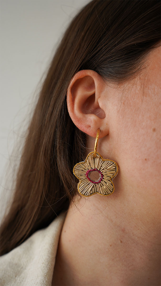 Embroidered flower earrings