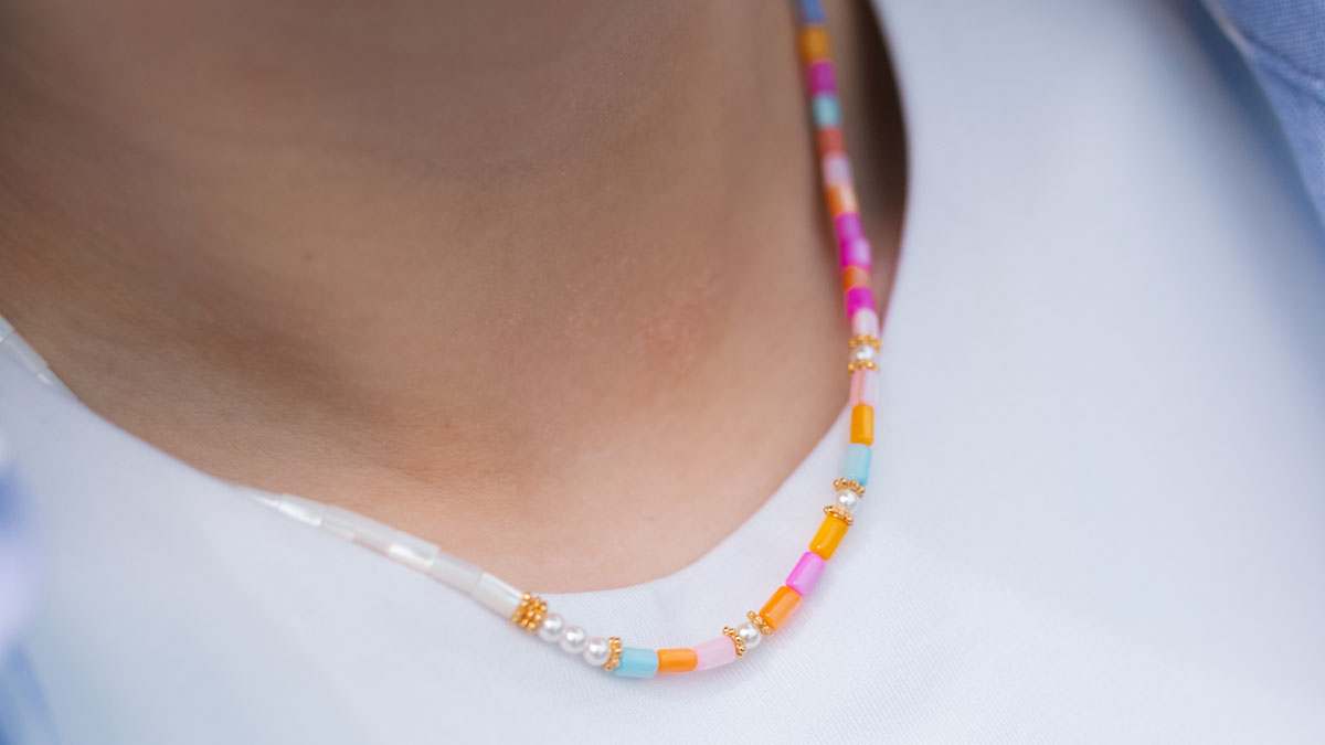 Schema  Necklace with pastel mother-of-pearl beads