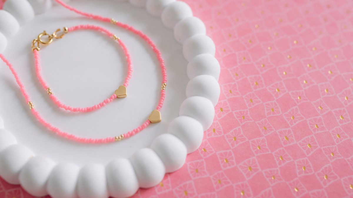 Miyuki pink beads necklace and bracelet set