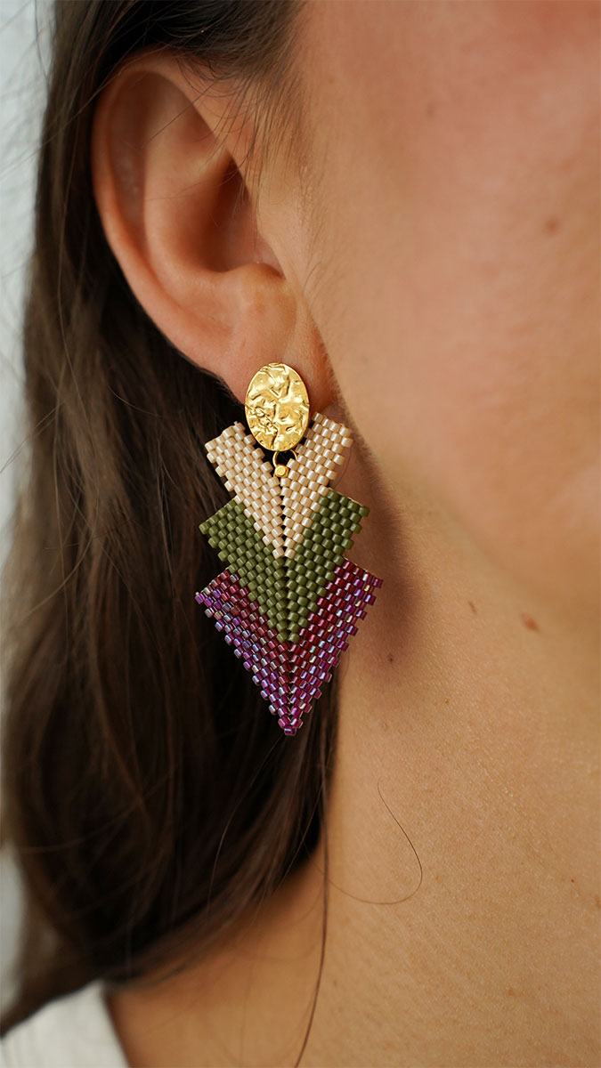 Miyuki Delica bead-woven triangle earrings