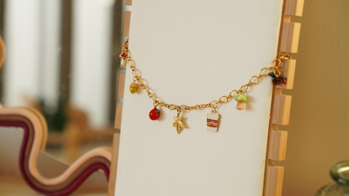 My DIY Jewelry - Jewelry Kit Autumn Charms Necklace in Stainless Steel Gilded