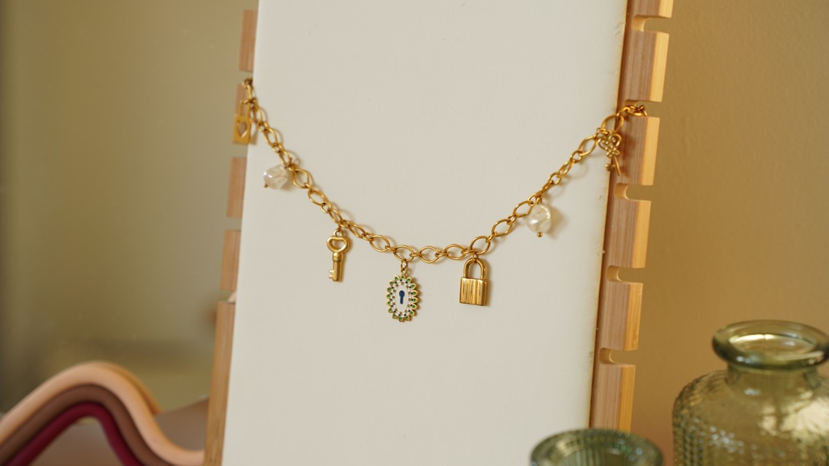 Mes bijoux DIY - Jewelry Kit Necklace charms Keys in Stainless Steel Gilded