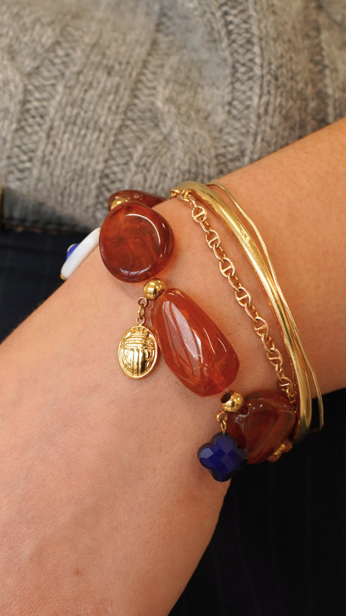 Schema  Resin beads and stainless steel charms bracelet