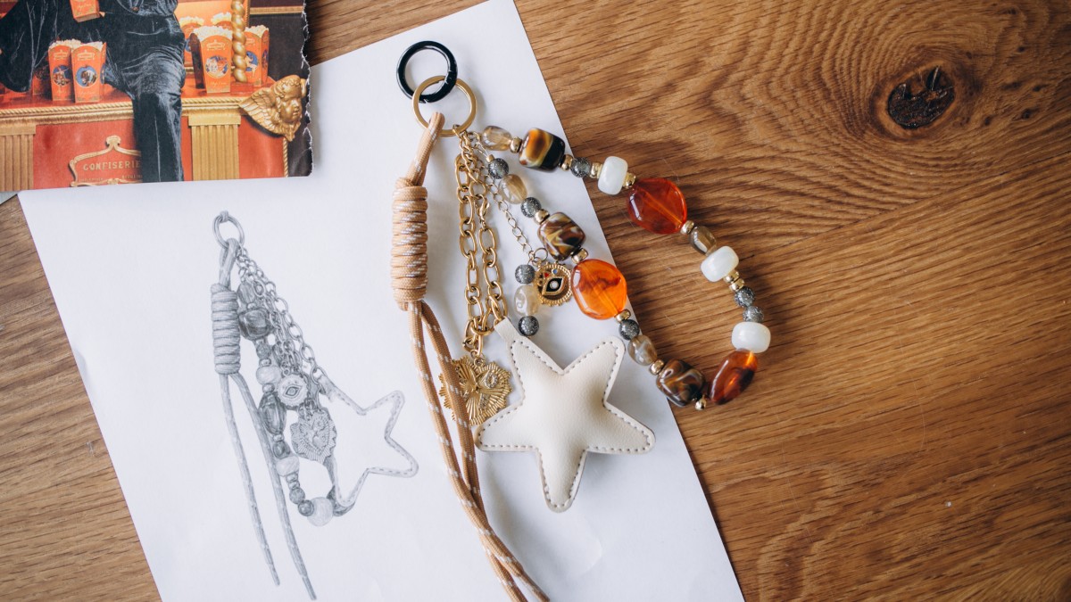 Bijou de sac DIY charms en acier inoxydable et perles en résine