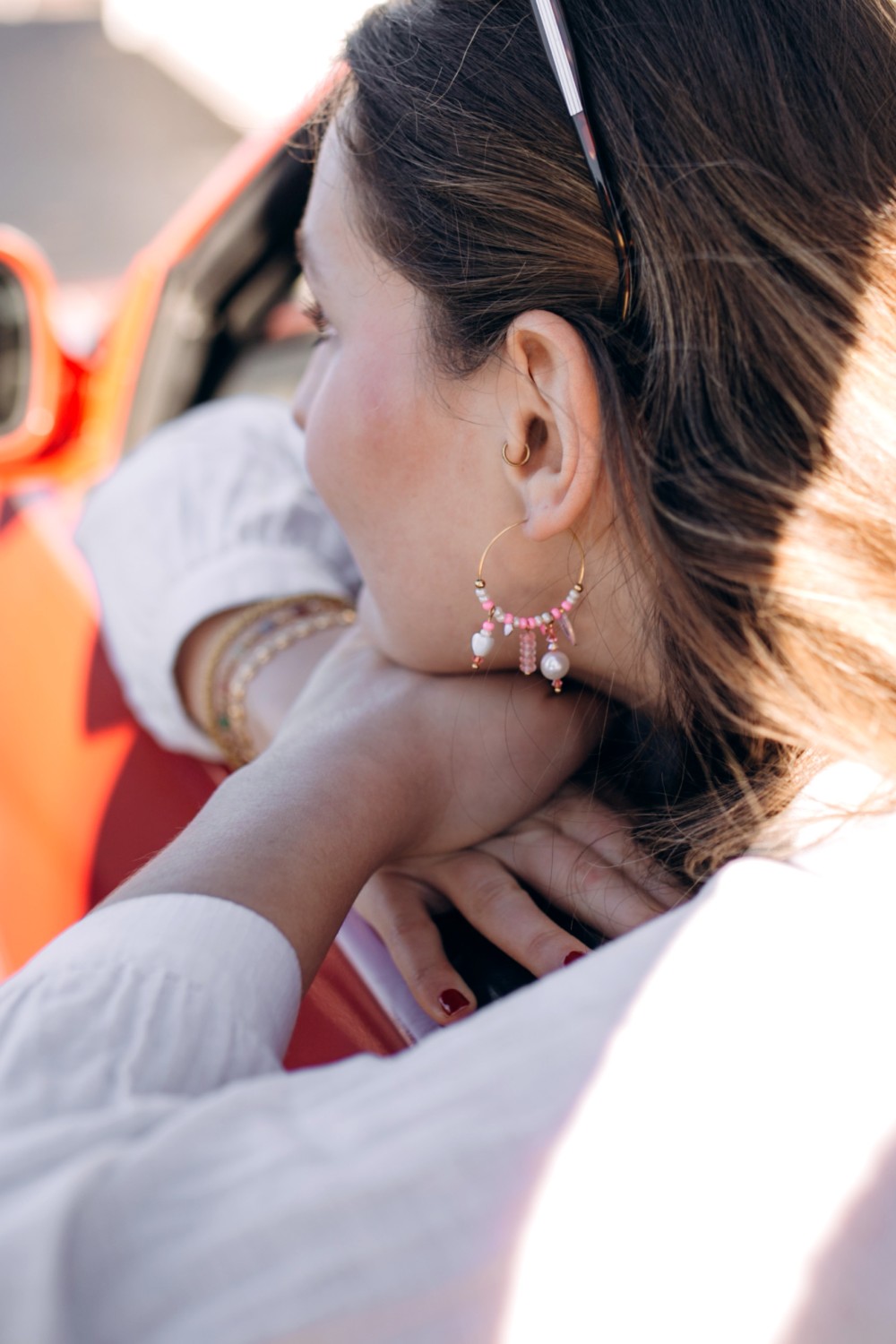 Schema  Creoles with heart charms and Preciosa pearls