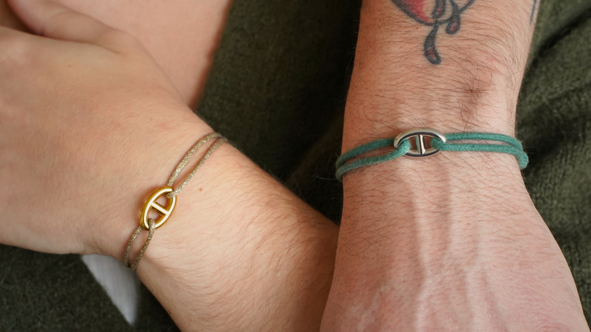 Duo de bracelets cordon et maille marine Duo de bracelets cordon et maille marine