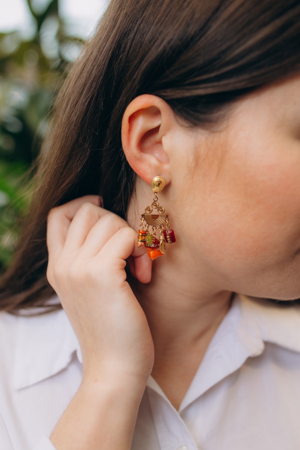 Stainless steel earrings and natural stone charms