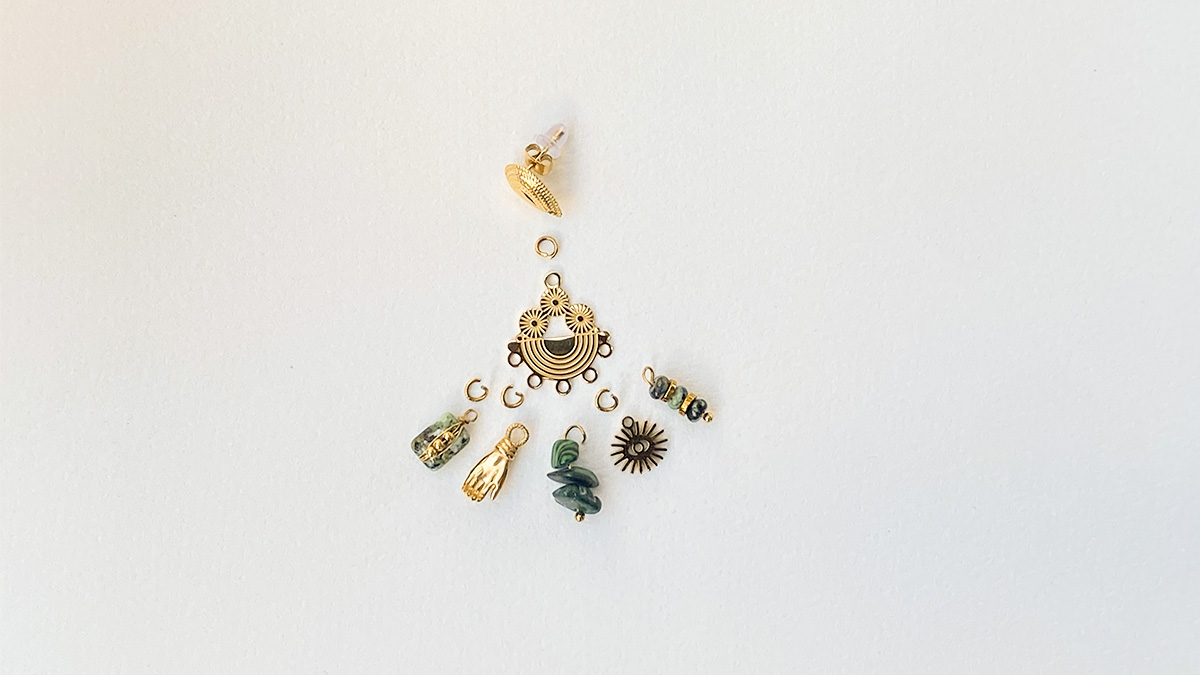 Stainless steel earrings and natural stone charms : Step 2