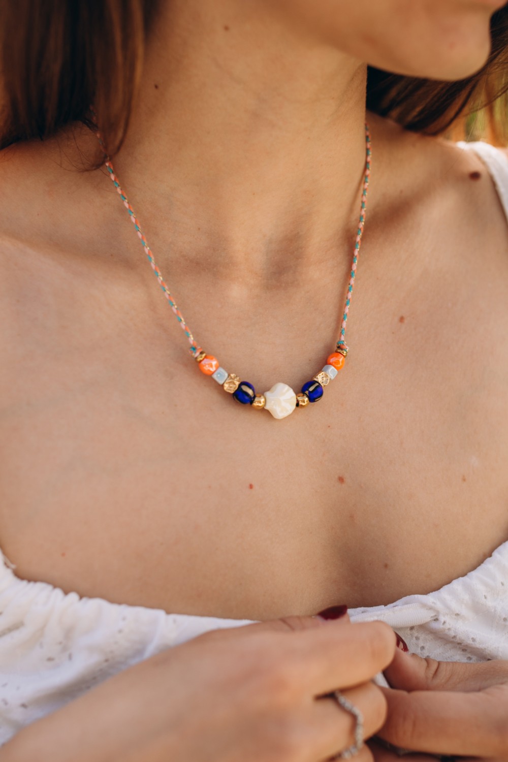 Schema  Cord necklace with multicolored beads