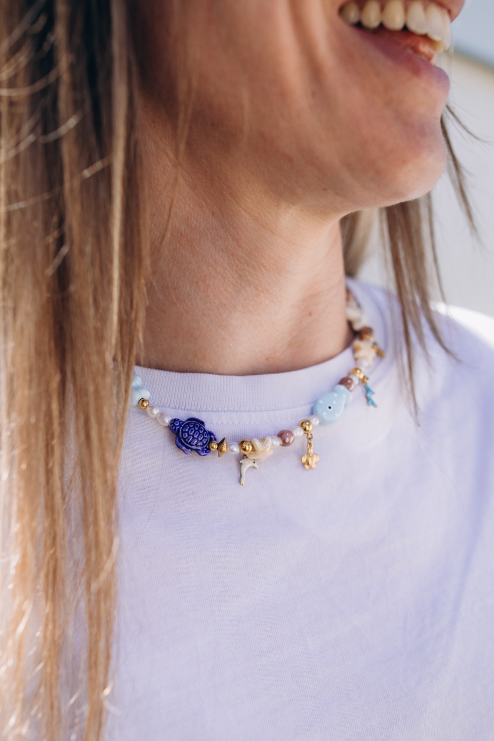Schema  Necklace with ceramic beads and freshwater pearls