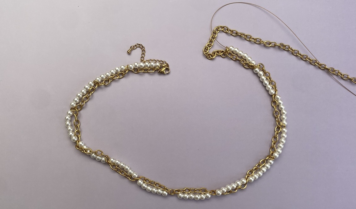 Stainless steel necklace with imitation pearls and ceramic beads : Step 6 Stainless steel necklace with imitation pearls and ceramic beads : Step 6
