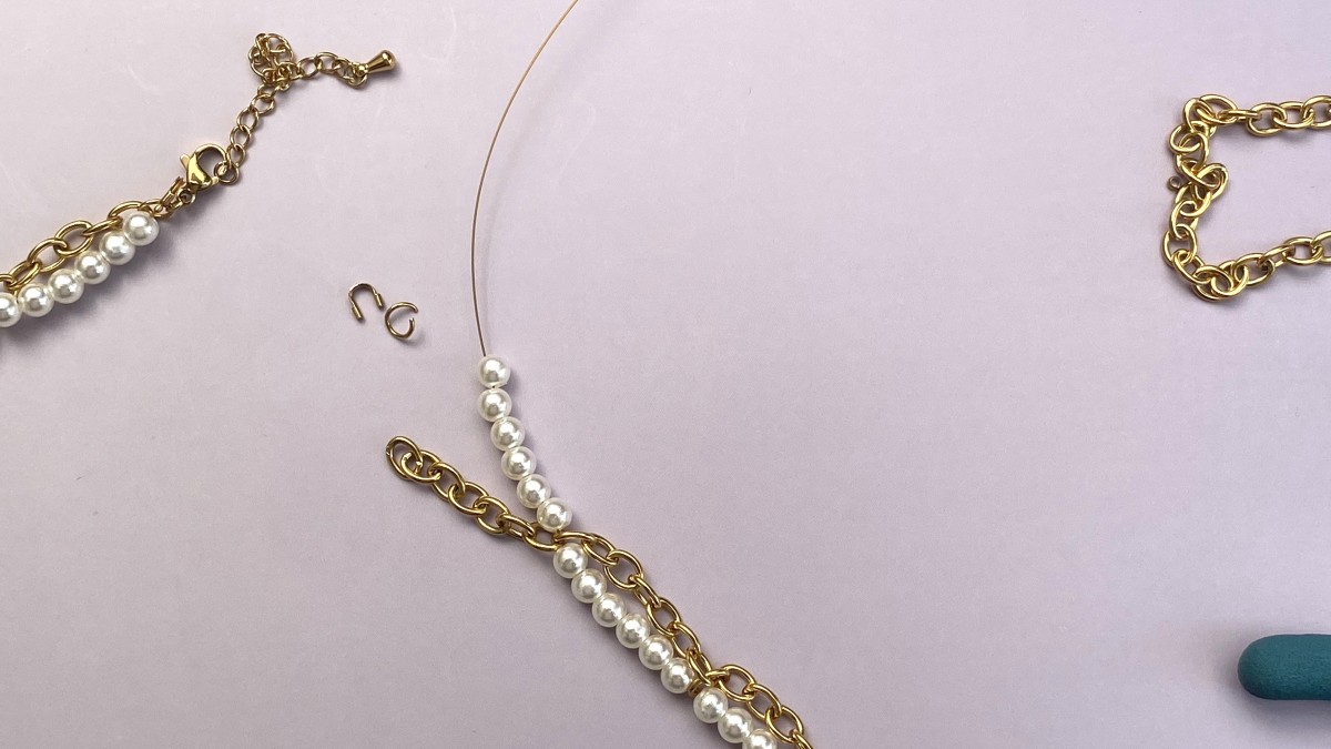 Stainless steel necklace with imitation pearls and ceramic beads : Step 8 Stainless steel necklace with imitation pearls and ceramic beads : Step 8