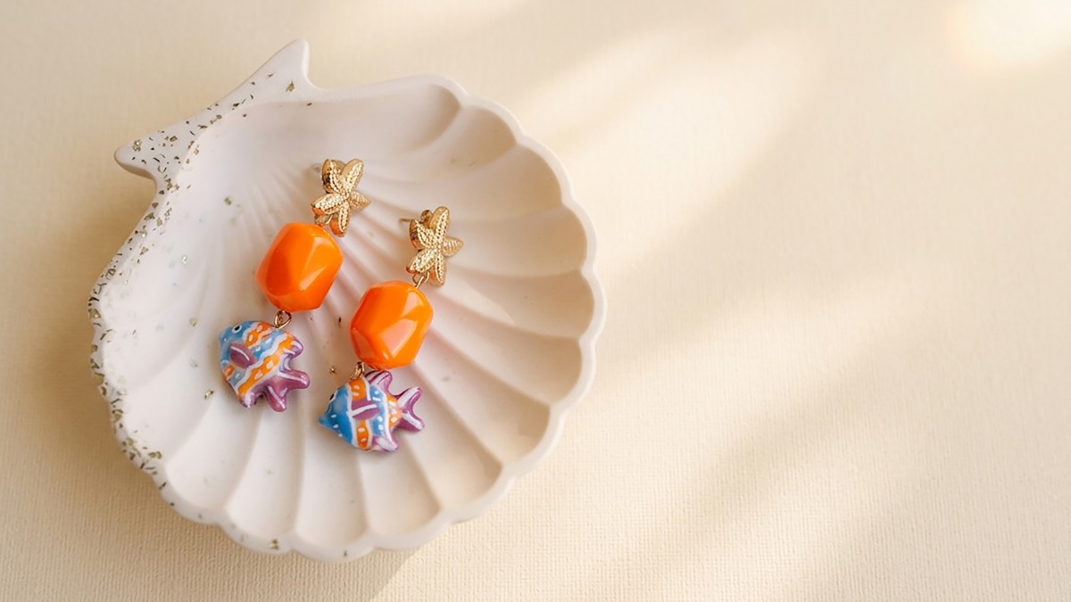 Boucles d'oreilles pendantes étoiles de mer et poissons