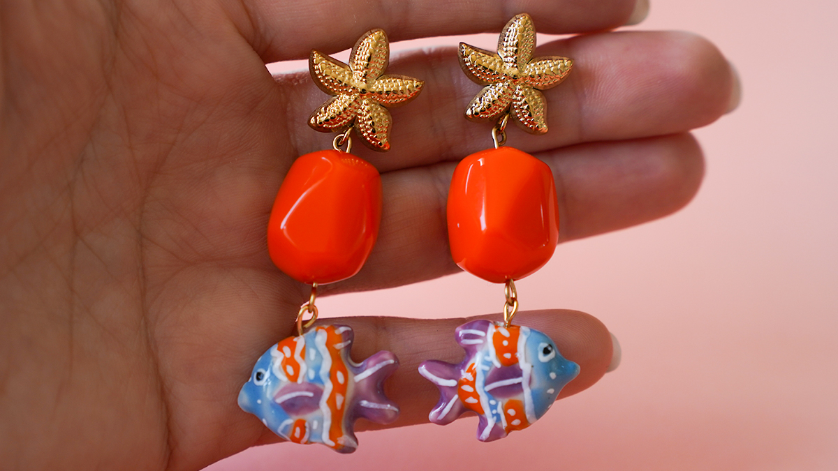 Starfish and fish pendant earrings : Step 3