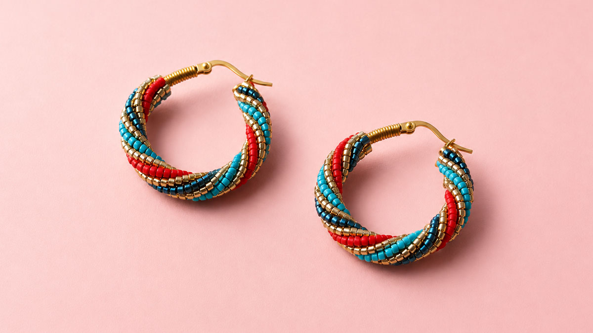 Schema Herringbone Twist Hoop Earrings Made with Miyuki Delica 11/0 Beads Schema Herringbone Twist Hoop Earrings Made with Miyuki Delica 11/0 Beads