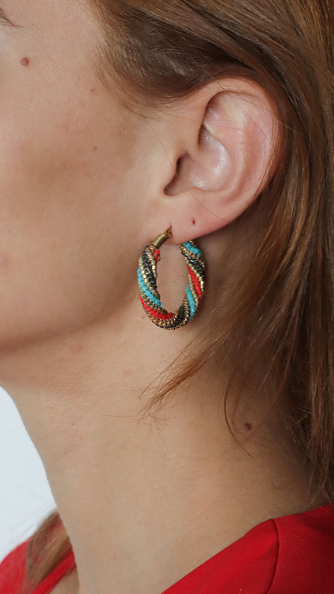 Herringbone Twist Hoop Earrings Made with Miyuki Delica 11/0 Beads