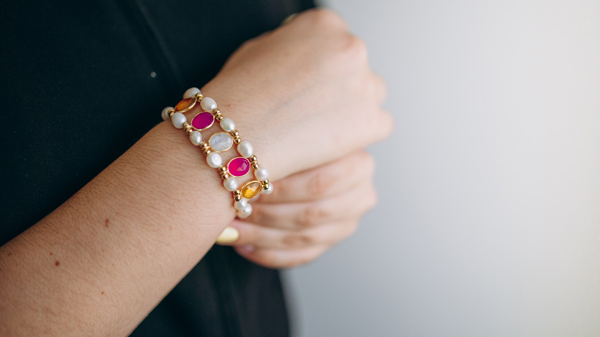 Schema Double-row bracelet made of natural stones and freshwater beads Schema Double-row bracelet made of natural stones and freshwater beads