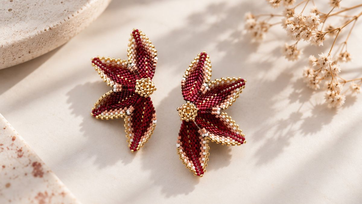 Flower Earrings Made with Miyuki Bead Weaving Flower Earrings Made with Miyuki Bead Weaving