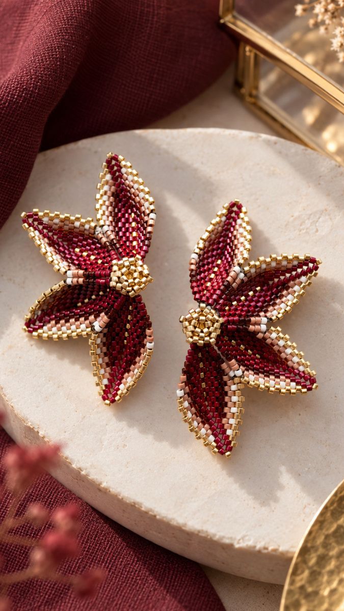 Schema Flower Earrings Made with Miyuki Bead Weaving Schema Flower Earrings Made with Miyuki Bead Weaving