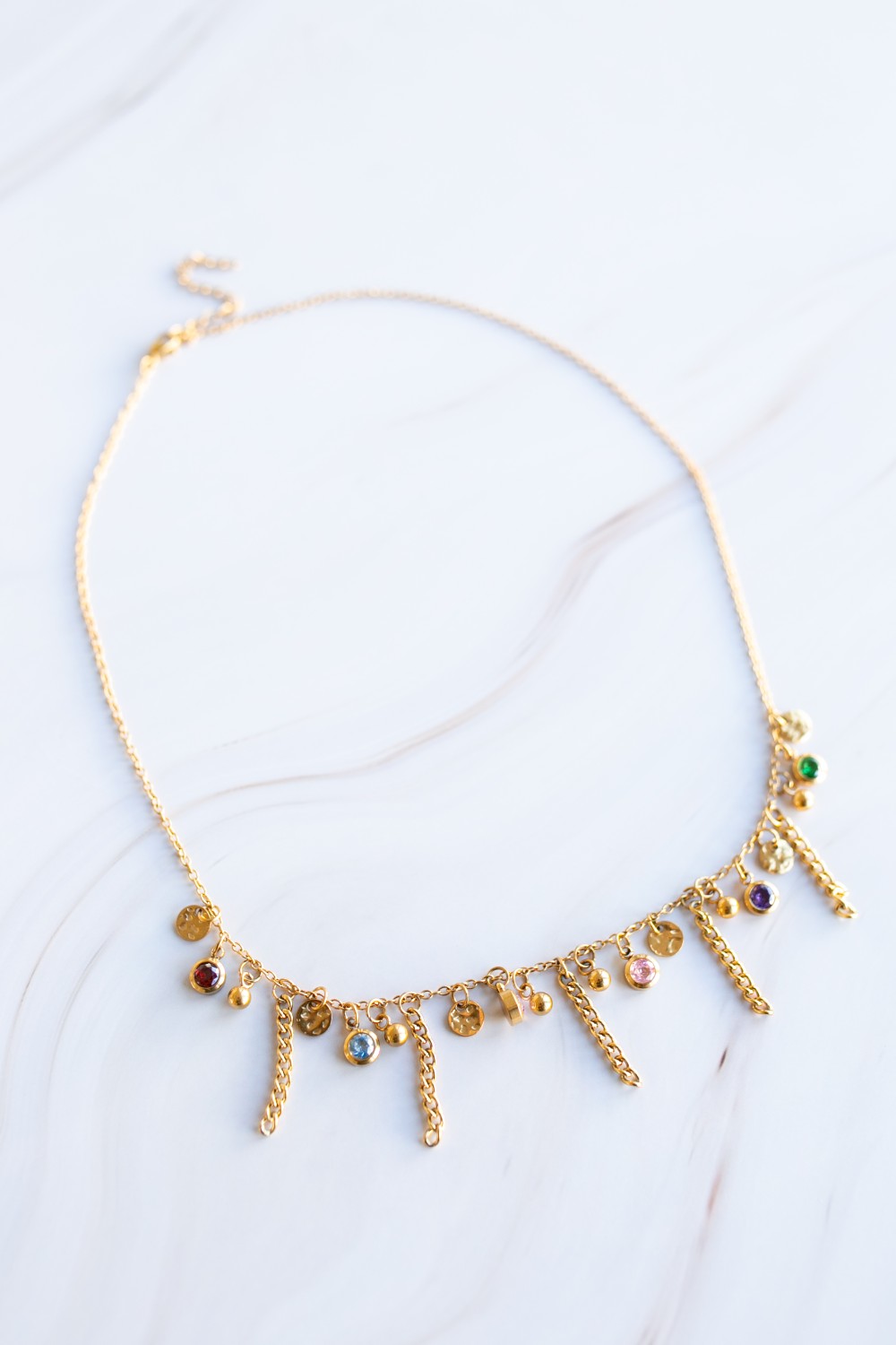 Schema  Birthstone and Stainless Steel Charm Necklace