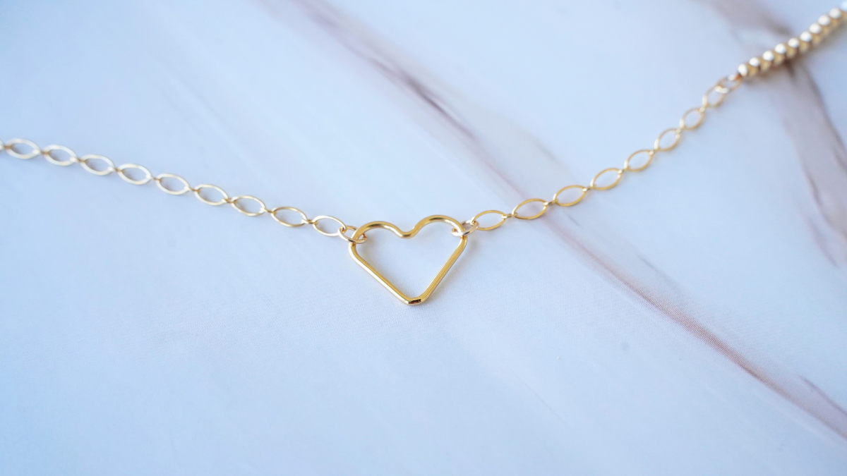 Gold Filled necklace with a chain, bead clusters, and a heart-shaped ring : Step 6 Gold Filled necklace with a chain, bead clusters, and a heart-shaped ring : Step 6