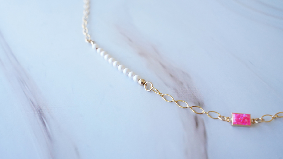 Gold Filled necklace with a chain, bead clusters, and a heart-shaped ring : Step 8 Gold Filled necklace with a chain, bead clusters, and a heart-shaped ring : Step 8