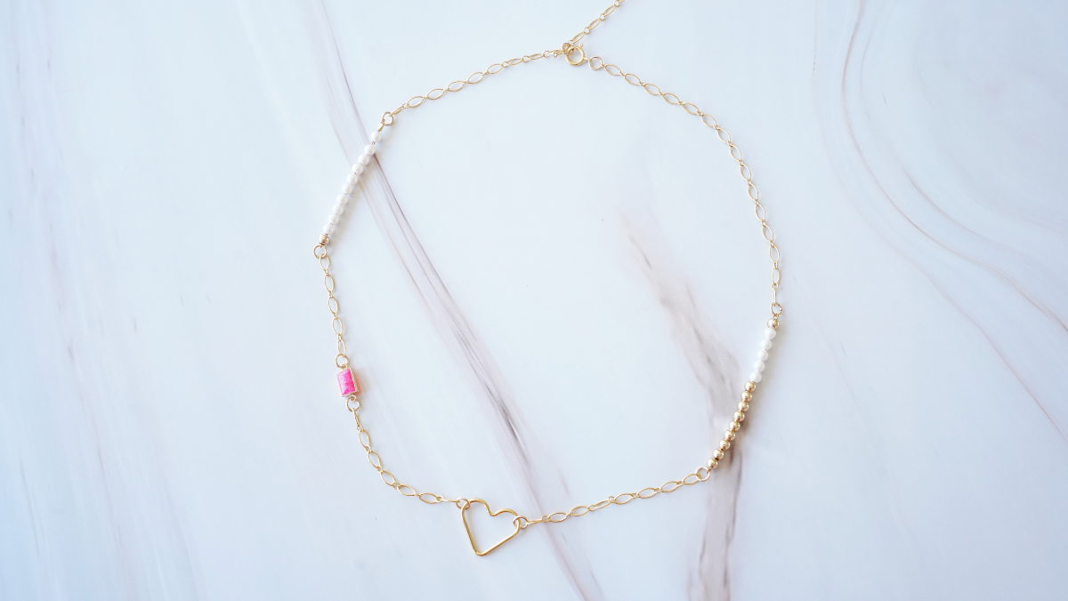 Gold Filled necklace with a chain, bead clusters, and a heart-shaped ring : Step 10 Gold Filled necklace with a chain, bead clusters, and a heart-shaped ring : Step 10