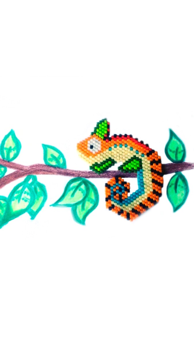 Schema  DIY Weaving Brick Stitch Beads Miyuki Delicas Chameleon Pattern